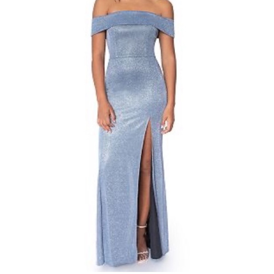 B. Smart Blue Off-Shoulder Maxi Dress
